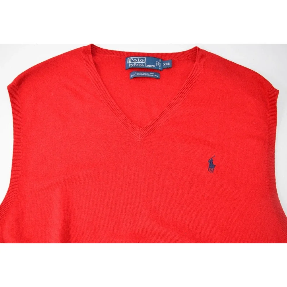 Polo Ralph Lauren Red Sweater Vest Mens XXL V-Neck Pony Logo 100% Pima Cotton